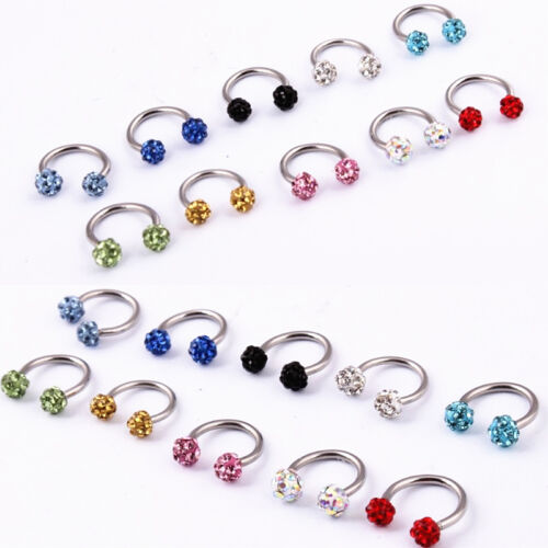 Surgical Steel Crystal Horseshoe Bar Lip Nose Ear Septum Ring Piercing Jewelry - Picture 1 of 13