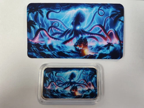Kraken Unleashed, Hayleybug Mint, with COA, Max Mintage 300, 1oz .999 Silver Bar