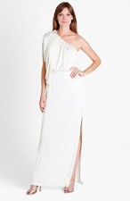 Js Collection Draped One Shoulder Blouson Gown Sz 4 Ivory