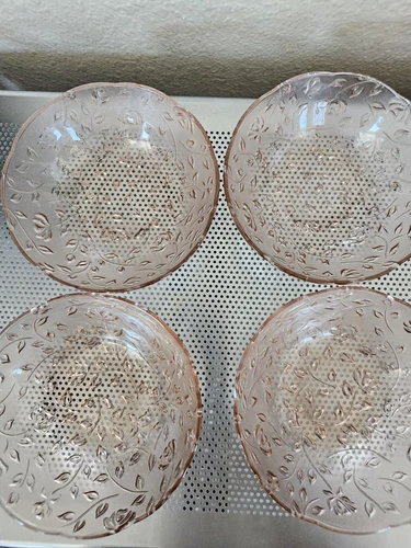 Kig Indonesia Pink Depression Glass Soup Bowls Set Of 4 Floral 6.5"