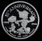 PINOCCHIO DISNEY 50TH ANNIVERSARY PROOF 1940-1990 Silver .999