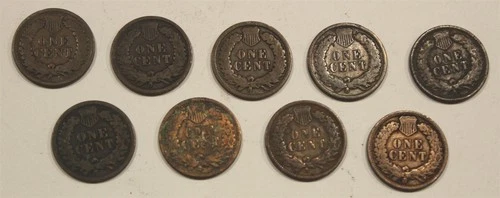 1900-1908 Indian Head Cent Penny with Full Dates, Good condition 9 per Lot