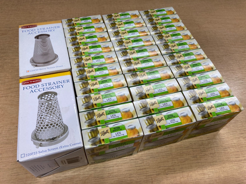 Lot of 320 Sealed Ball wide mouth Lids PLUS 2 Food straine