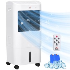HOMCOM Portable Air Cooler with Humidifier, Remote, Oscillation, Ice, White UK