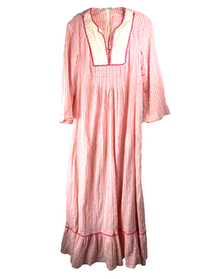 VTG White Maxi Dress 70s prairie modest peasant Hippie Good Ole days pink  12-14 | eBay