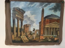 Square City Landscape Hand Painted Oil on Canvas