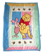 VTG Disney Winnie The Pooh Piglet Plush Baby Throw Blanket Square Corners Bees