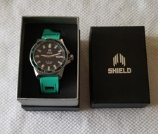 NIB Shield Silver Tone Date Watch Black Dial ...