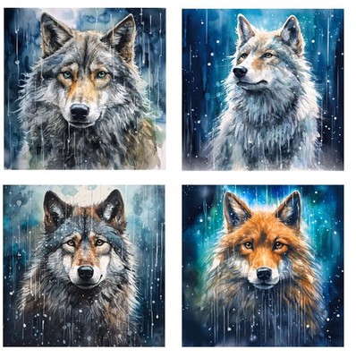 4 PCS Rainy Day Wolf 100% Cotton 6x6 In Quilting Fabric Panel Squares Block