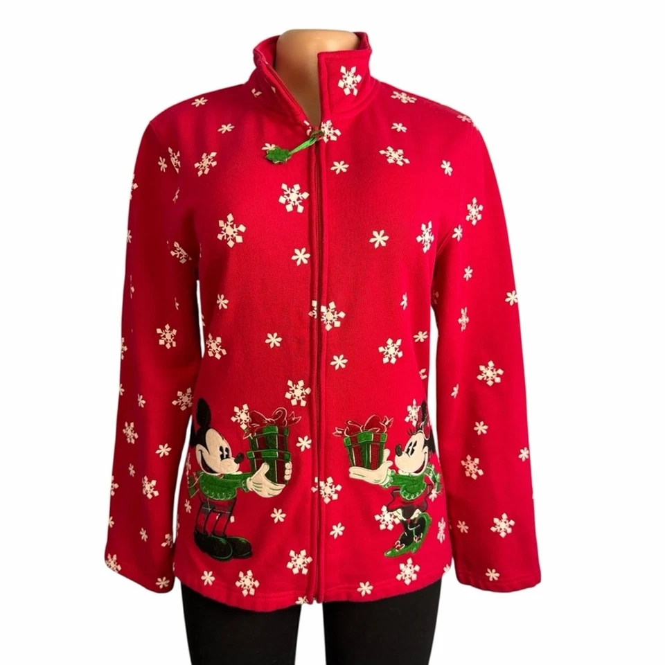 Suéter Disney Mickey and Minnie Mujer Navidad Vacaciones Cremallera Talla Mediana Foto 3 de 4