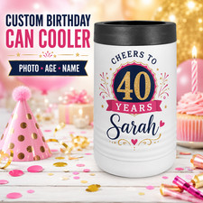 Enfriador de latas de cumpleaños personalizado foto fiesta favor edad nombre soporte para bebidas