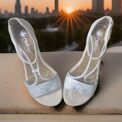 RIEKER VICKY STRAP SANDALS/SILVER/EU 42/US W 11/US M 9/PRE-OWNED/GOOD SHAPE!