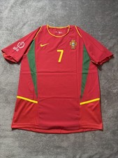 Iconic Luis Figo #7 2002 Portugal World Cup Badges Rare Home Soccer Jersey Large