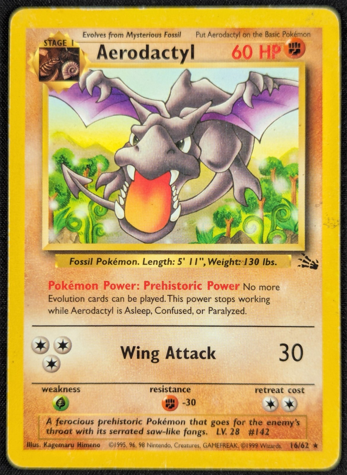 Aerodactyl 1999 Vintage WotC Regular Rare Fossil Pokemon Card 16/62 (MP)