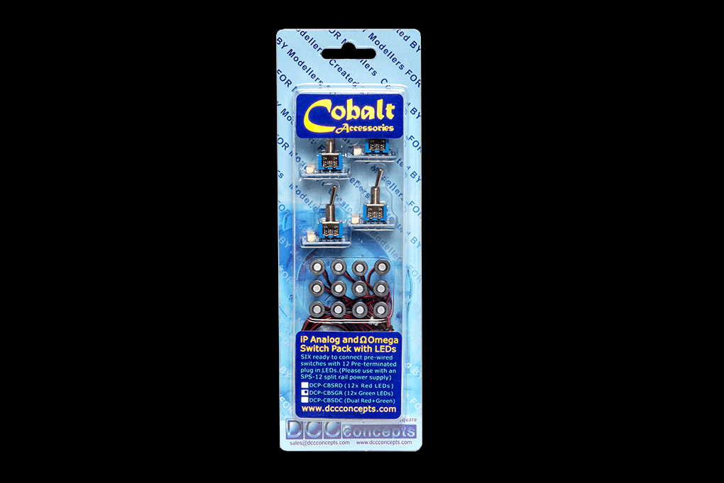 DCC Concepts DCP-CBSGR Cobalt iP Analogue and Omega Switch Pack with LED (GREEN)