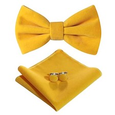 Mens Velvet Bowtie Pretied, Solid Color Formal Adjustable Tuxedo Bow Yellow