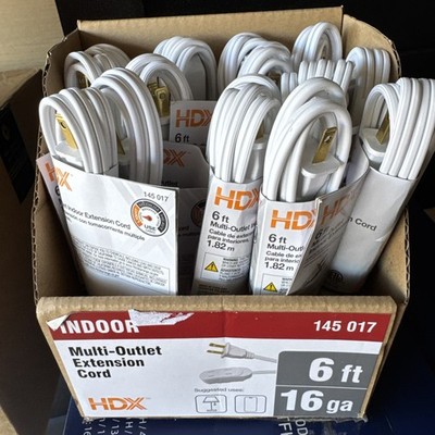 Lot of 15 HDX 6 ft Indoor Multi-Outlet Extension Cords 16/2 White New