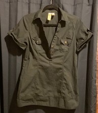 L8teR - Women?s Black Fitted Polo Blouse With Bottoms & Beltloops