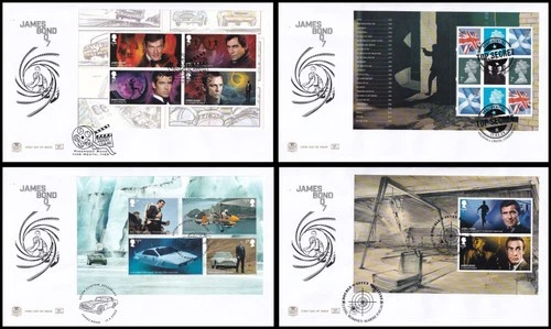 Set of 4 2020 GB James Bond Prestige Pane Stuart FDC Various SHS