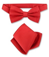 Vesuvio Napoli BowTie Solid Red Color Mens Bow Tie and Handkerchief