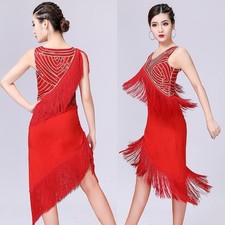 Women's Dance Skirts Latin Dance Dresses Dancewear for Ballroom XL Red