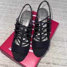 Excellent Condition Black Open Toe Strapy Stretch Heeled Sandal Womens. Size 8