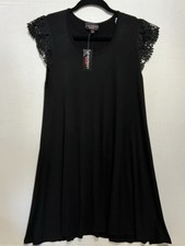 NWT Discreet Women's Black Dress w/ Lace Ruffle Sleeves  Size L