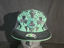 Boston Celtics NBA UNK Script Hat Embroidered Clover Leaf Logo Fitted Sz 7 1/2 