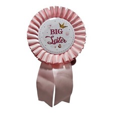 Big Sister Button Party Pin 3" Diameter Pink  White
