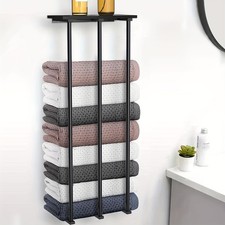 Wall Mounted Bathroom Towel Storage Rack w/Shelf for Bathroom Holds Rolled Towel