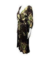 Banana Republic 100% Silk Floral Midi Brown / Green Dress Size 6 Belted Bias Cut
