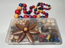 Mixed Lot Of Wood Beads plus necklace DIY Art  Crafts Multicolor Pre Owned