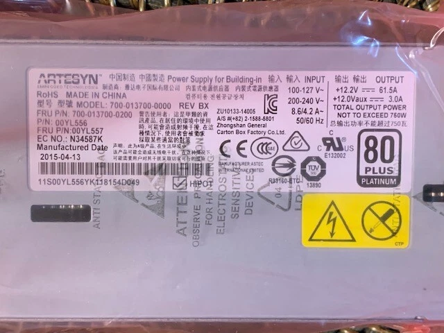 IBM LENOVO Server X3550-M5 PN: 94Y8142/ 00YL557 POWER SUPPLY 750W - Image 2 of 4