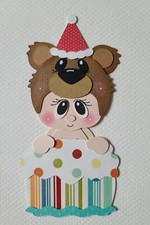 Birthday Cupcake Bear Kid Red Hat. Scrapbook, Card making Paper Piecing