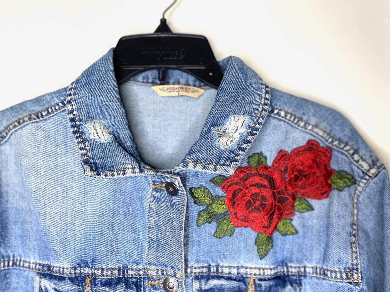 Highway Jeans Rose Embroidered Denim Jacket Small eBay