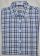 Mens Express Extra Slim Fit Long Sleeve Plaid Button Up Shirt M 15 15 1/2