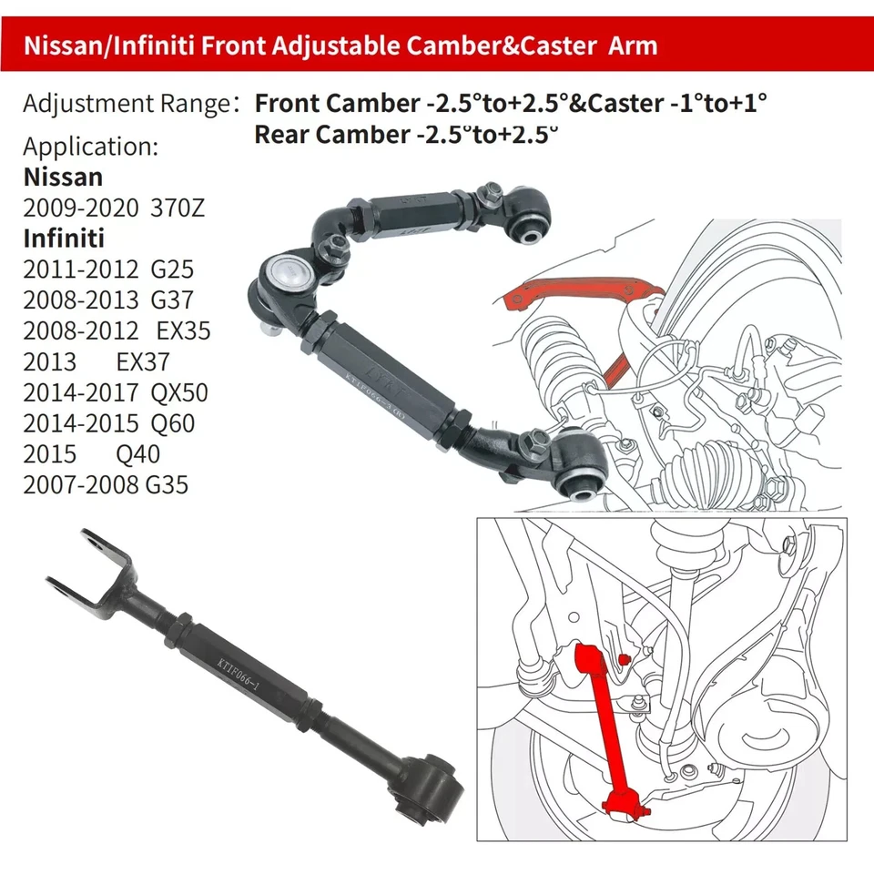 LYKT 4pcs Front&Rear Camber Adjustable Arms for Nissan 370Z、Infiniti G25/35/37 - Image 2 of 4
