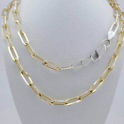 3,5 mm 2-farbig Diamantschliff Büroklammer Gliederkette Halskette Silber 925 Italien