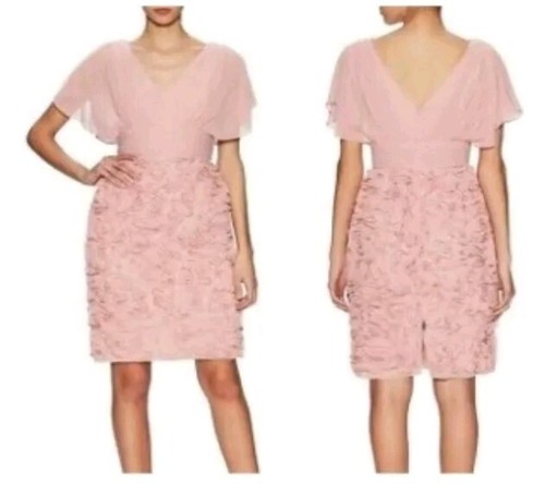 JS Collections Chiffon Flutter Sleeve Sheath Rosette Dress Pink Size 6 $199 - Picture 3 of 9