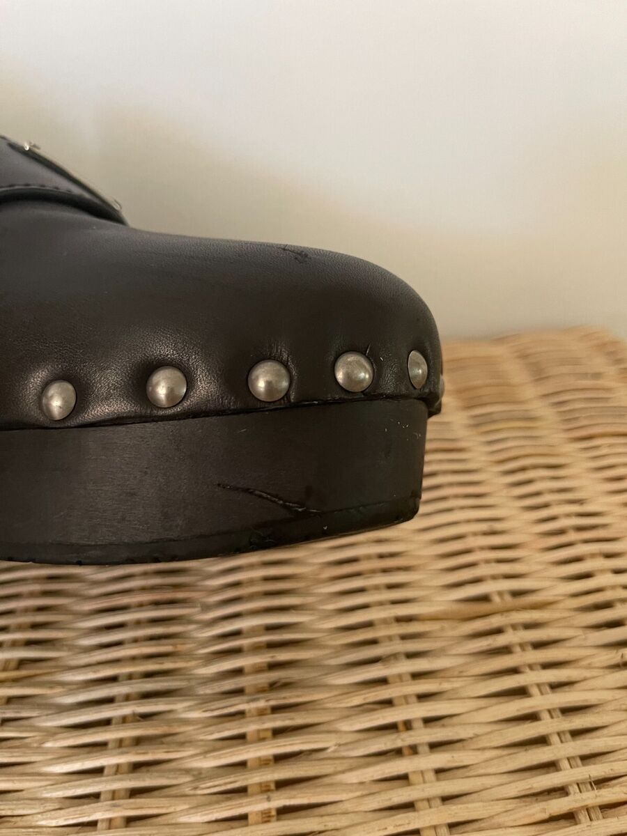 PRADA $1320 Black Leather Studded Triangle Logo Platform PRADA $1320 Black Leather Studded Triangle Logo Platform