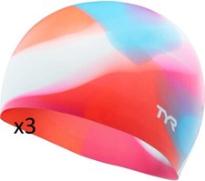 Lot of 3 TYR Tiedye Graphic Silicone Junior Swim Cap Hypoallergenic Youth Fit