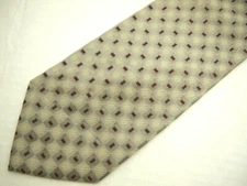 Chas Reed Mens Necktie Tie Grey Red Geometric Checkered Silk 58"