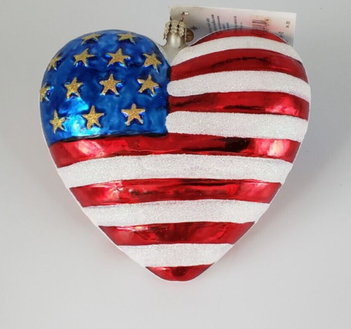 2001 Radko BRAVE HEART Red Cross Flag Ornament Patriotic USA ~ 5" - Afbeelding 1 van 11