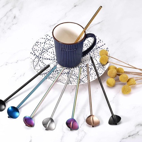 8Pcs Stainless Steel Drinking Spoon Straw Reusable Straws Cocktail Rose Gold set - Picture 6 of 7