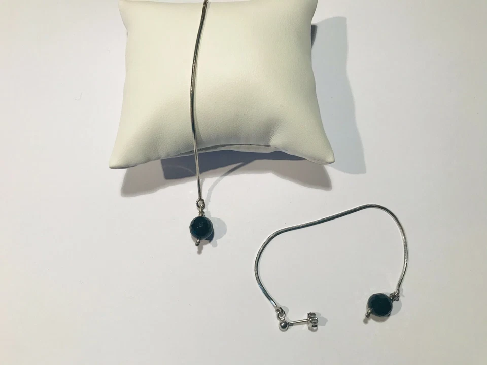 Orecchini pendenti con Onice diametro 8mm Argento 925 catenella fashion earrings - Immagine 2 di 3