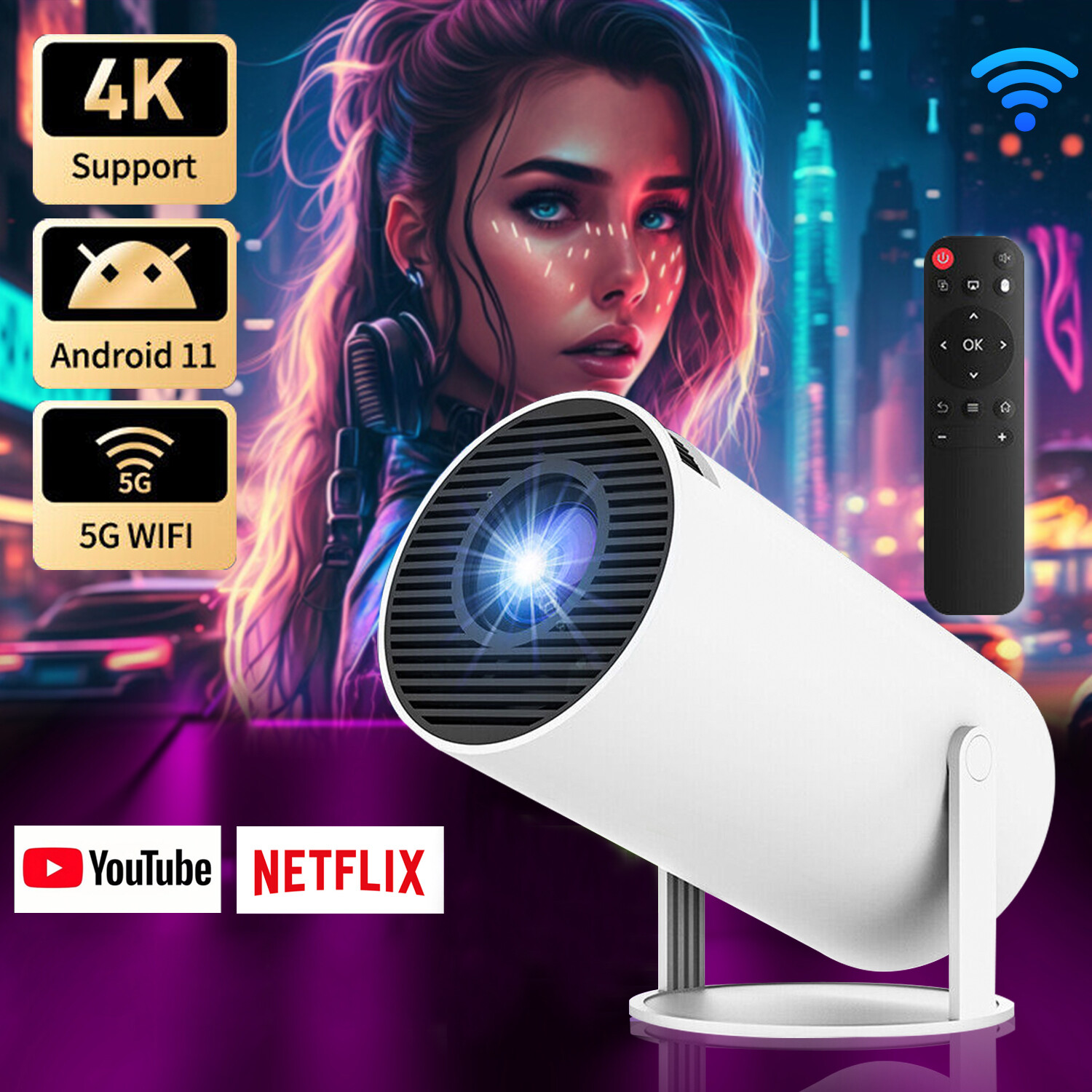 4K Mini Projector 10000 Lumen LED 1080P WiFi Bluetooth UHD Portable Home Theater-image