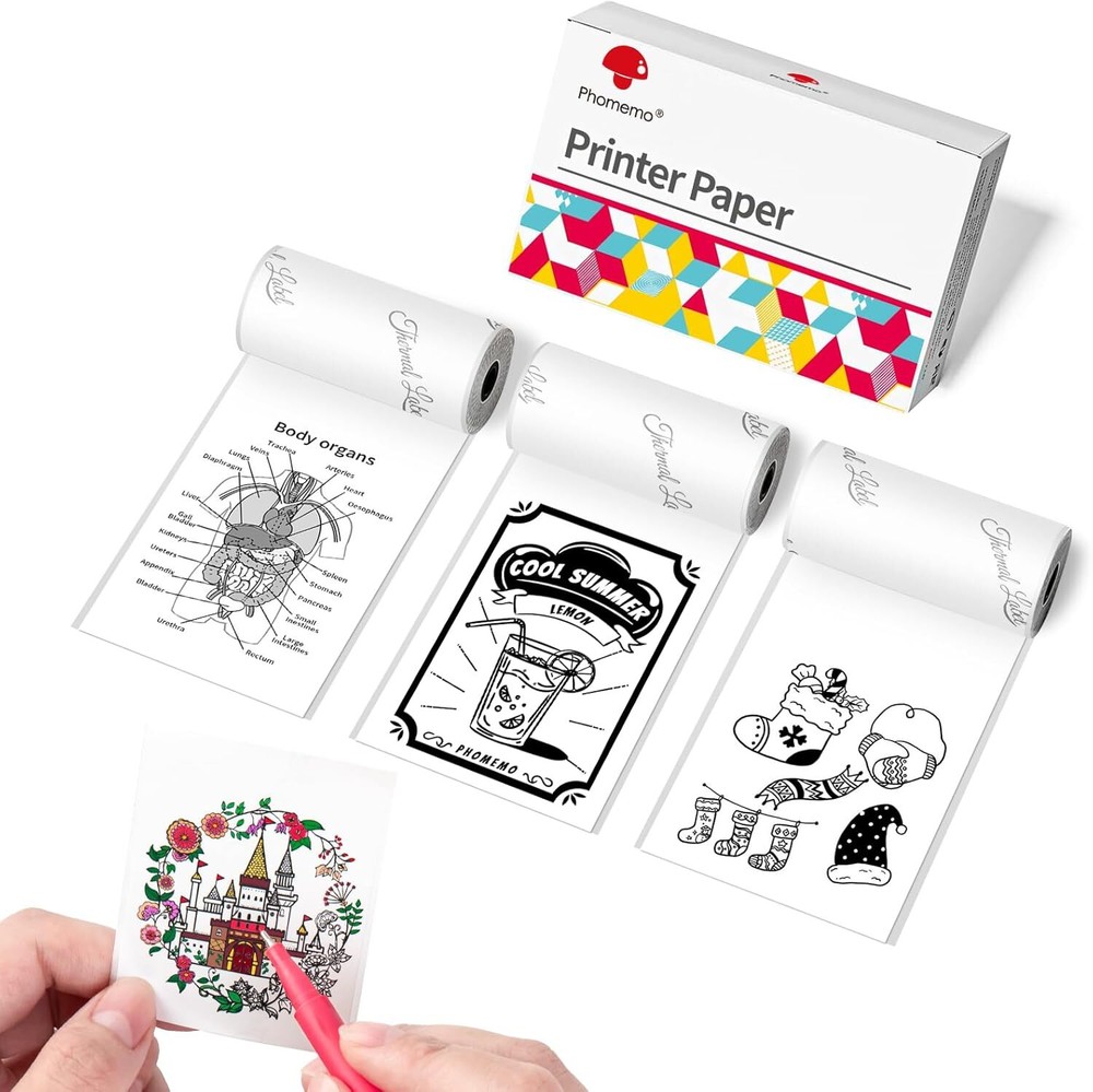 Phomemo T02 M02 M02S M02PRO M04AS 3-Roll Thermal Sticker Paper