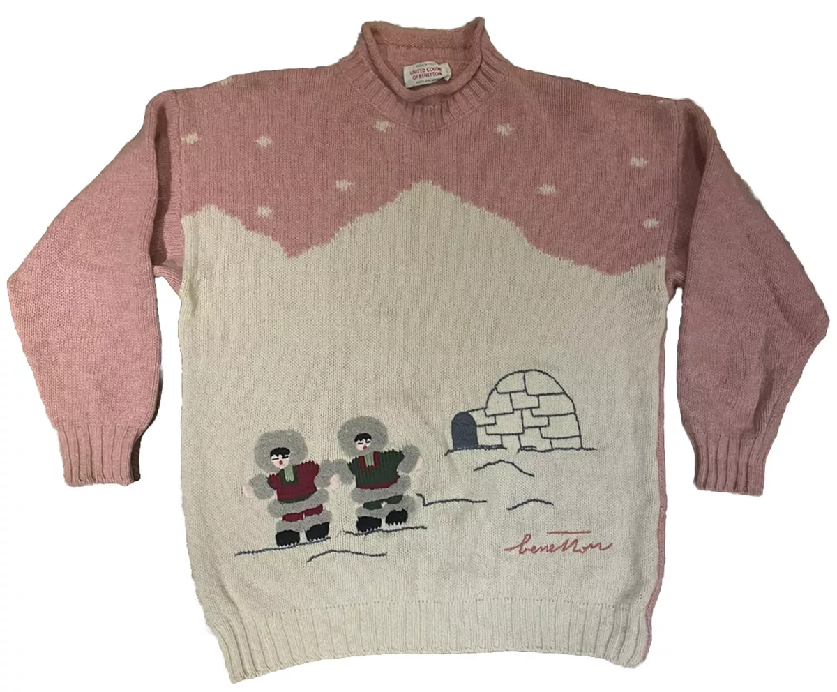 United Colors Of Benetton Vintage 90s Shetland Wool Women s Sweater Size Large