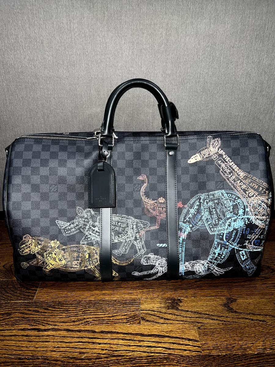 Louis Vuitton Keepall Bandouliere 50 Damier Graphite Stamps Animals Weekend  Bag