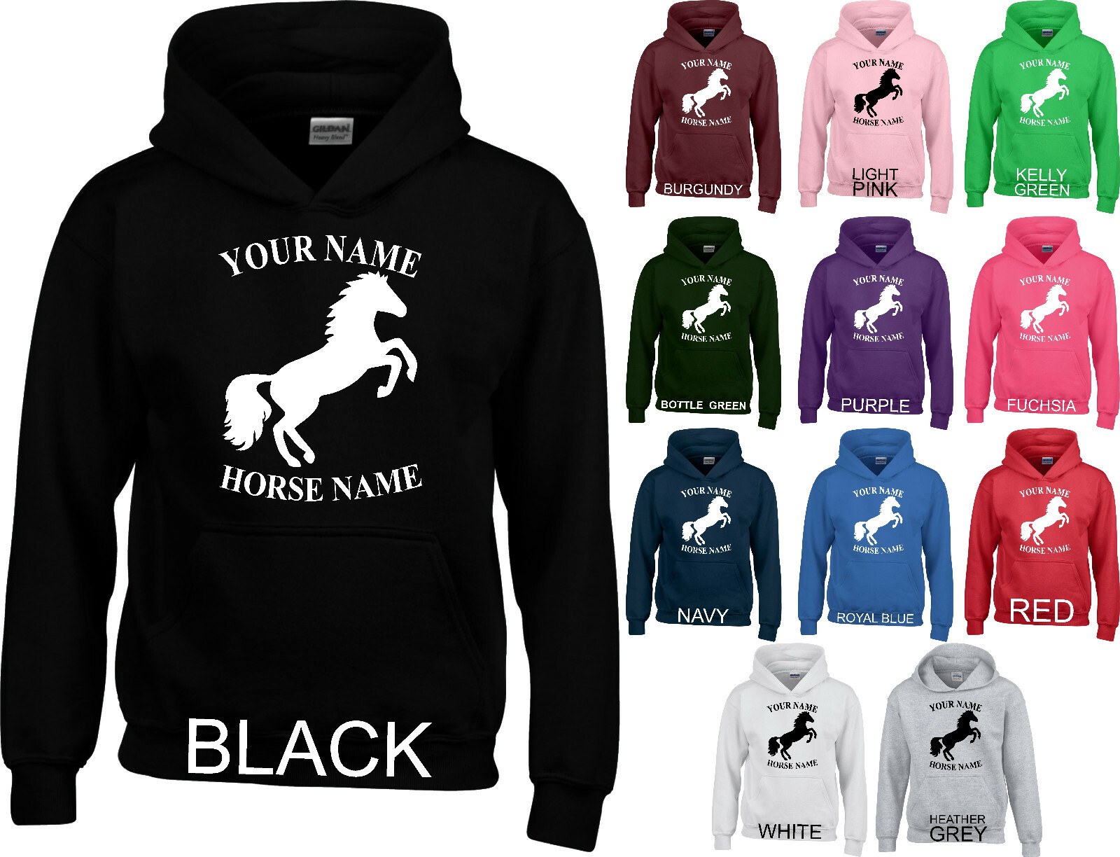 Felpa con cappuccio personalizzata stampata cavallo PONY equestre equino regalo di compleanno cappuccio di Natale